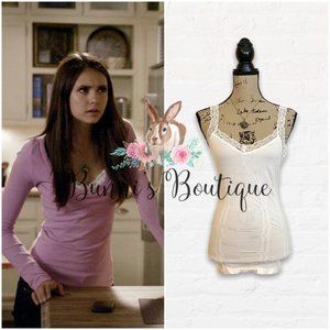 Elena Gilbert White Corset Lace Trim Cami ALT